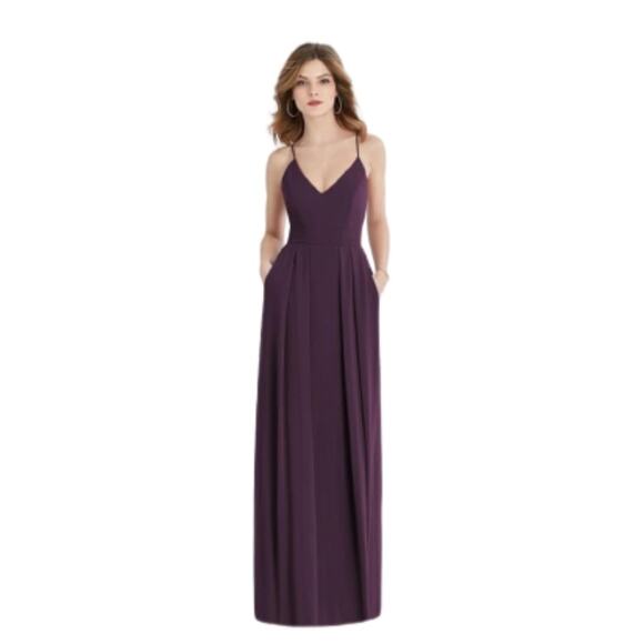 After Six Aubergine Spaghetti Strap Pleated Pocket Formal Dress 1514 Size 14 NEW - Picture 14 of 14